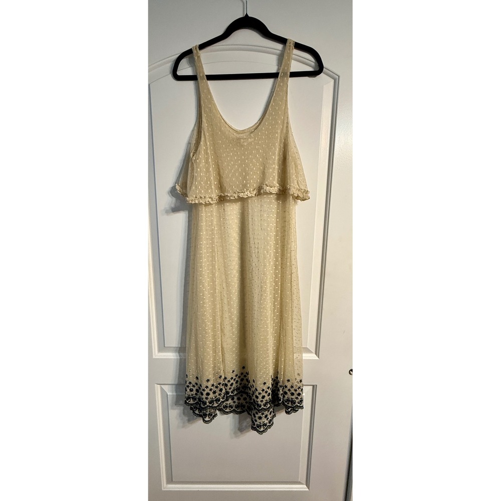 Intimately Free People Slip Dress Large Cream Mesh Boho Floral Fairycore Ruffle